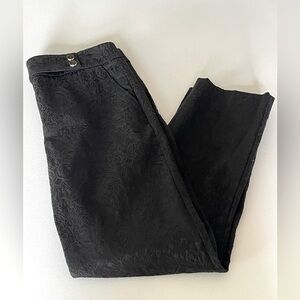 White House Black Market Jacquard Straight Ankle Pants Black Pockets Size 10